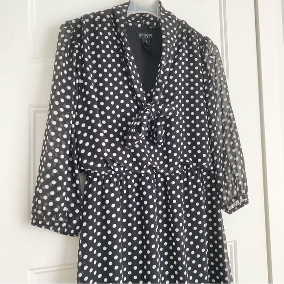 Black Polka Dot Neck Bow Tie Dress Size 8 - Picture 2 of 3